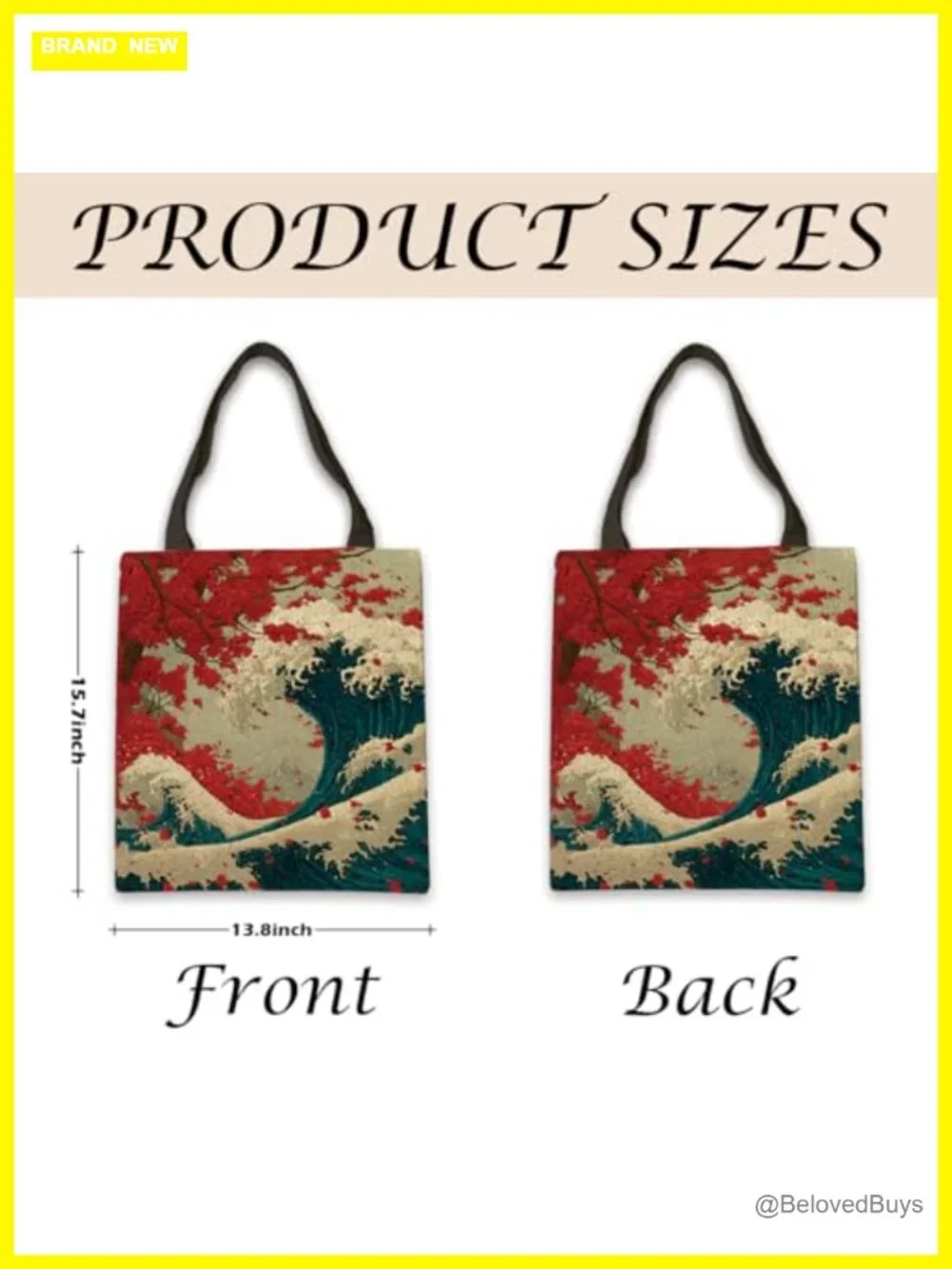 Canvas Tote Bag The Great Wave off Kanagawa with Red Maple Totes Reusable
